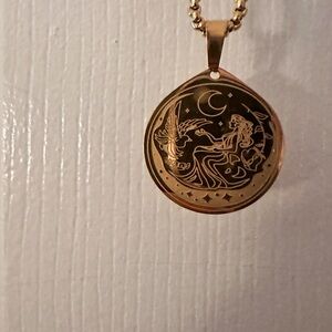 Gold Zodiac Pendant Necklace - Celestial Virgo Motif